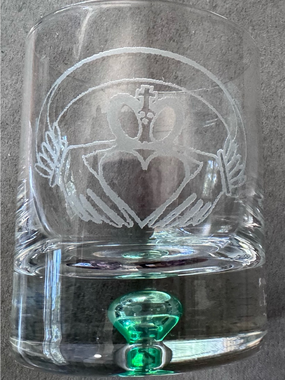 Pair of Galway Irish Crystal Whiskey Glasses with Etched Claddagh